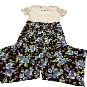 VTG 90s Flip Side Floral Velvet Jumpsuit, Girls Size 16, Made in USA